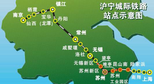 沪宁城际铁路站点示意图
